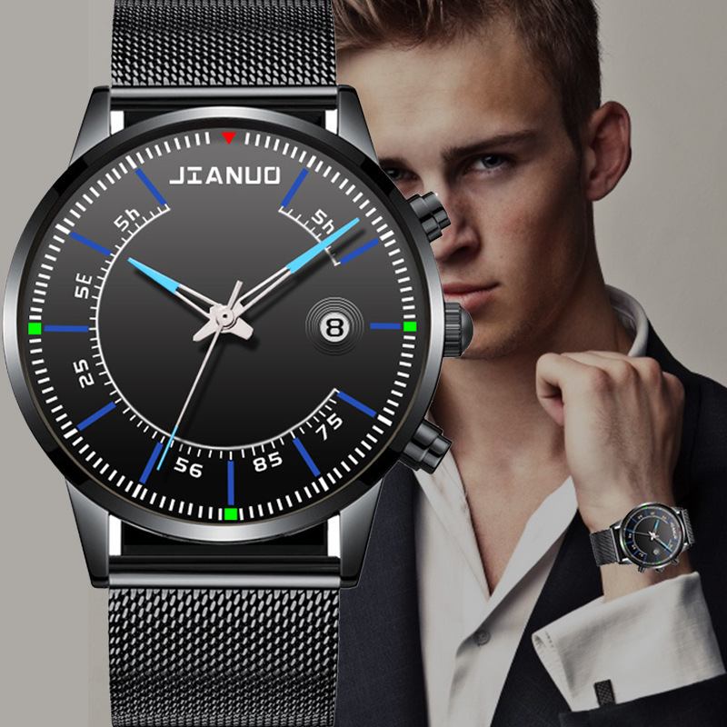 Herrklocka Sport Business Vattentät Lysande Kalender Mesh Bälte Quartz Watch
