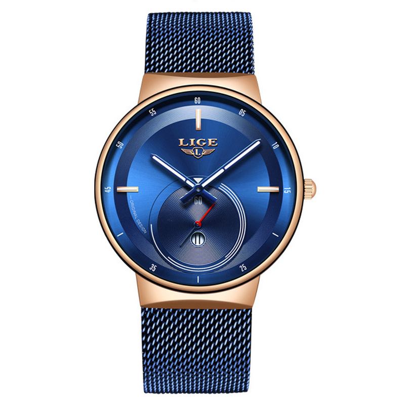 Herrmode Full Steel Strap Datum Display Watch Quartz Watch