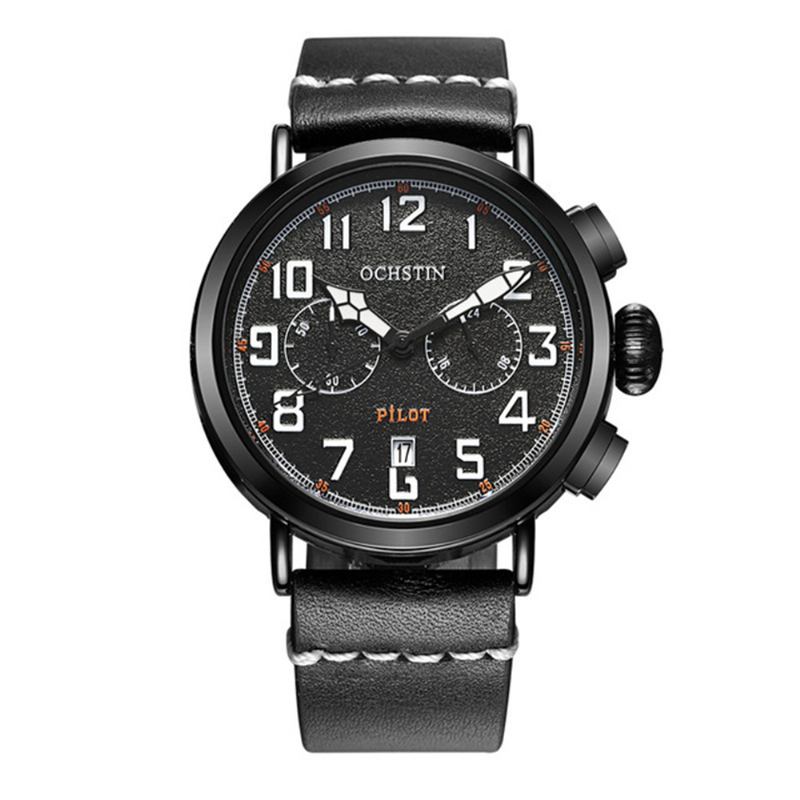 Kalender Casual Style Herr Armbandsur Läderrem Elegant Quartz Watch