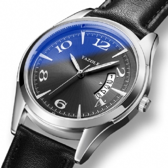 Kalender Datum Display Mode Läderrem Herr Casual Dial Lysande Display Quartz Watch