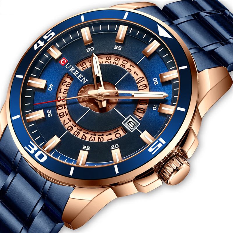 Kalender Full Steel Business Style Herrklocka Vattentät Quartz Watch