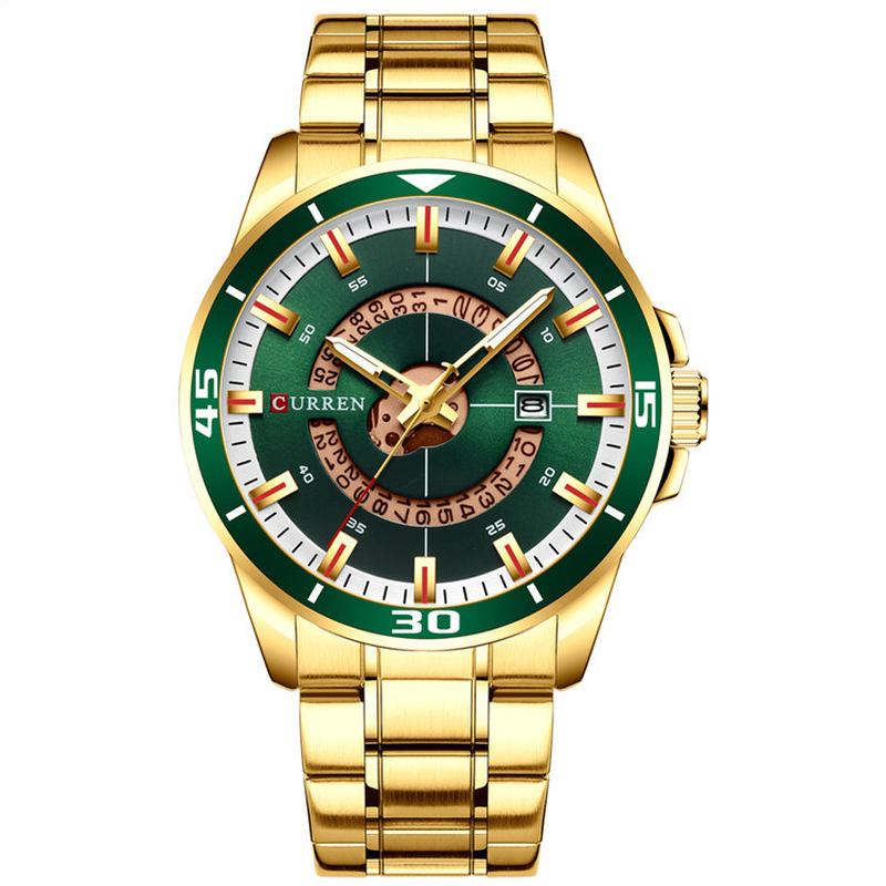 Kalender Full Steel Business Style Herrklocka Vattentät Quartz Watch
