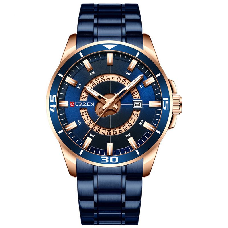 Kalender Full Steel Business Style Herrklocka Vattentät Quartz Watch