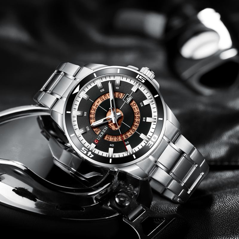 Kalender Full Steel Business Style Herrklocka Vattentät Quartz Watch