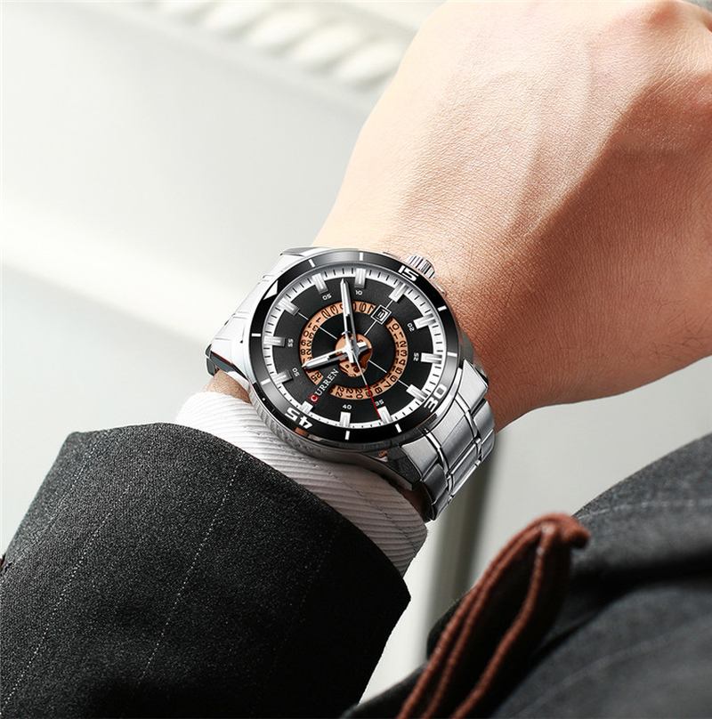 Kalender Full Steel Business Style Herrklocka Vattentät Quartz Watch