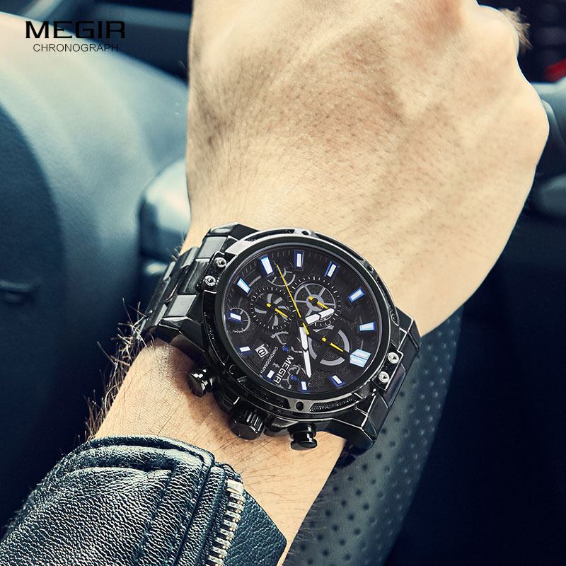 Lyxig Big Dial Chronograph Business Style Rostfritt Stål Herrklocka Quartz Watch