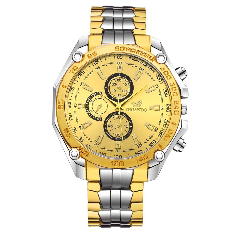 Män Business Watch Causal Rostfritt Stål Three-eye Quartz Watch