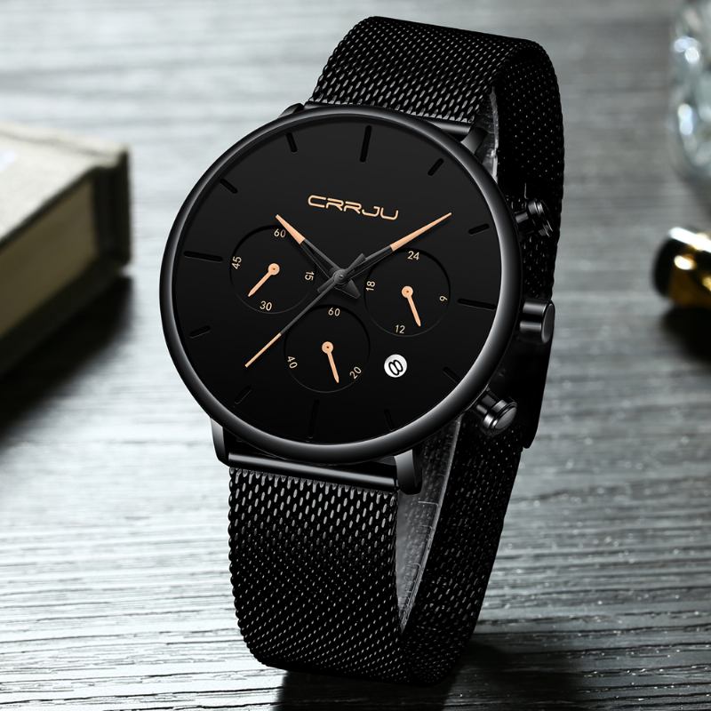 Män Enkel Atmosfärisk Urtavla Färg Design Nål Full Mesh Stål Band Quartz Watch