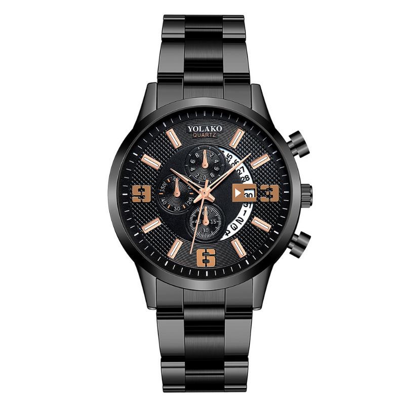 Män Watch Causal Rostfritt Stål Band Calendar Digital Quartz Watch