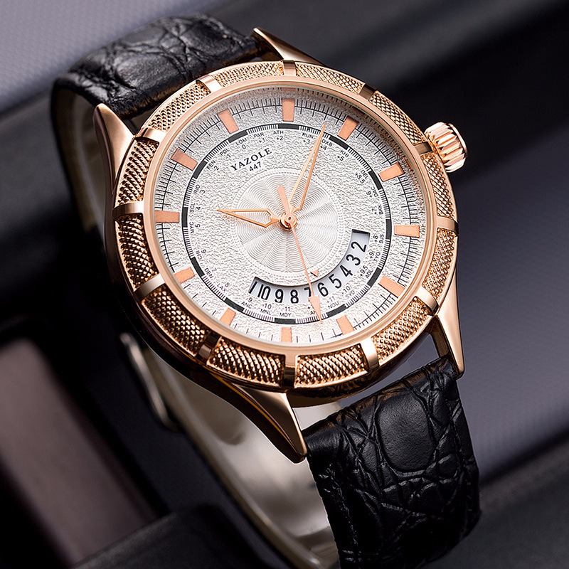 Metallväska Texture Dial Datum Display Mode Läderrem Herr Quartz Watch