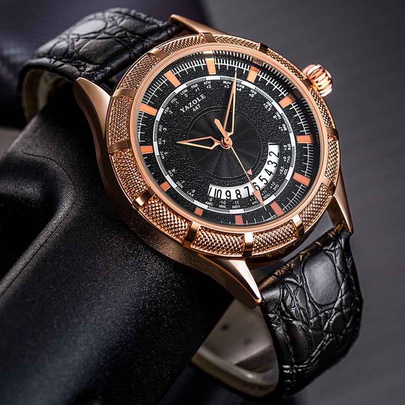 Metallväska Texture Dial Datum Display Mode Läderrem Herr Quartz Watch