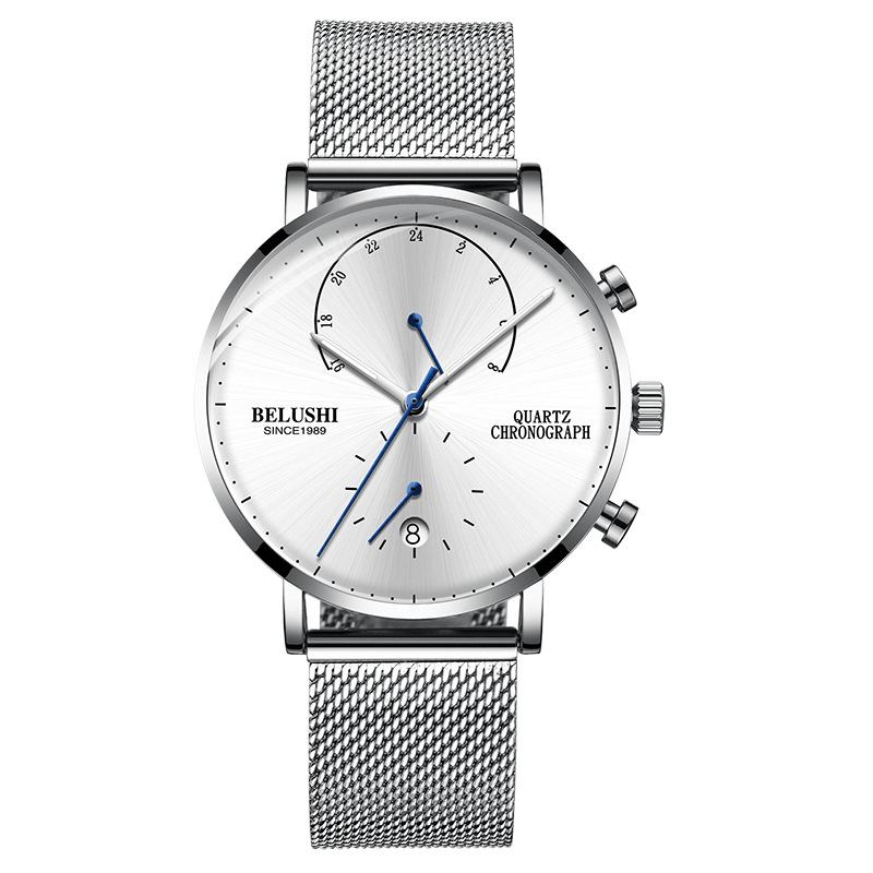 Mode Business Luminous Pointer Med Calendar Chronograph Dial Vattentät Män Kvartsklocka