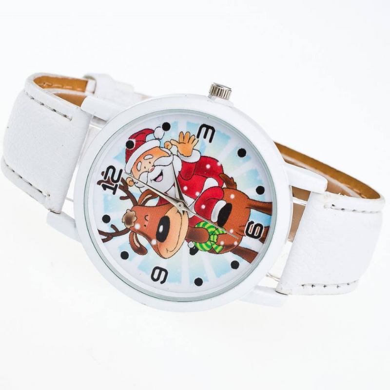 Mode Christmas Santa Claus Mönster Söt Klocka Läderrem Herr Dam Quartxz Watch