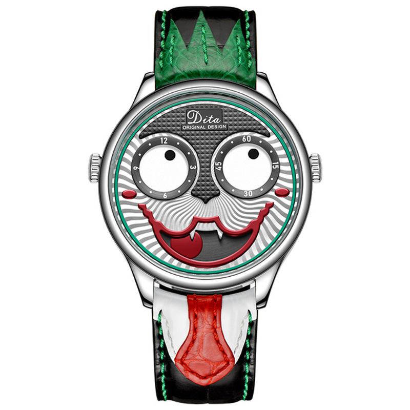 Mode Creative Joker Dial Läder/rostfritt Stål Armband Personlighet Män Quartz Watch