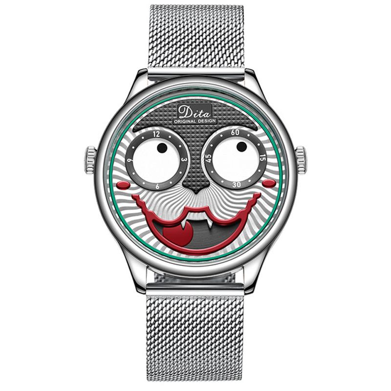 Mode Creative Joker Dial Läder/rostfritt Stål Armband Personlighet Män Quartz Watch