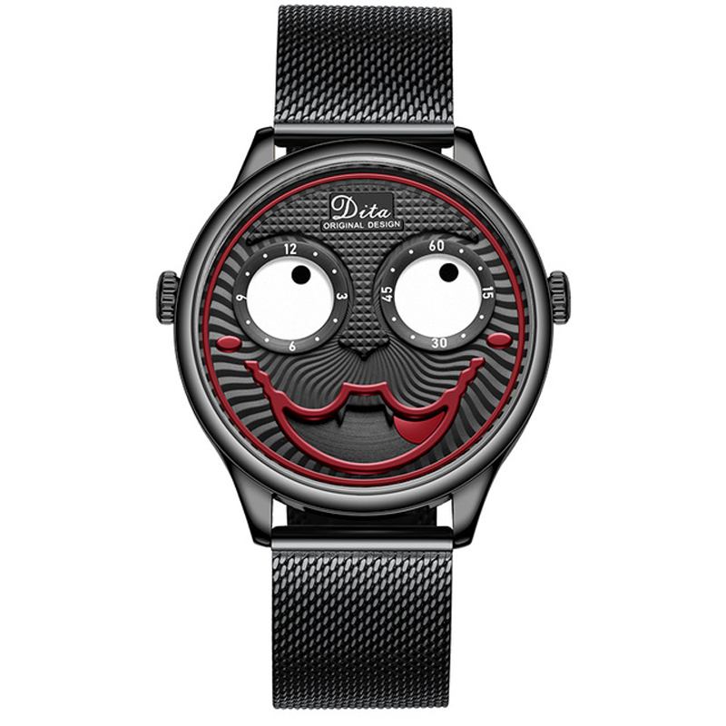 Mode Creative Joker Dial Läder/rostfritt Stål Armband Personlighet Män Quartz Watch
