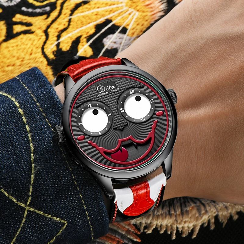 Mode Creative Joker Dial Läder/rostfritt Stål Armband Personlighet Män Quartz Watch