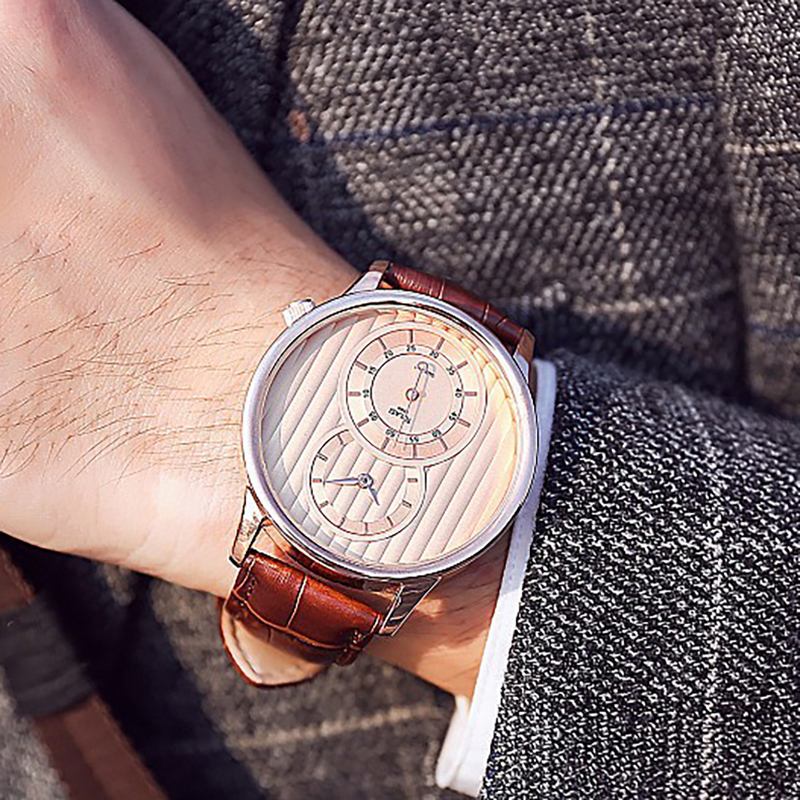 Mode Dial Orgel Stripe Two Creative Dial Läder Watch Classic Quartz Watch