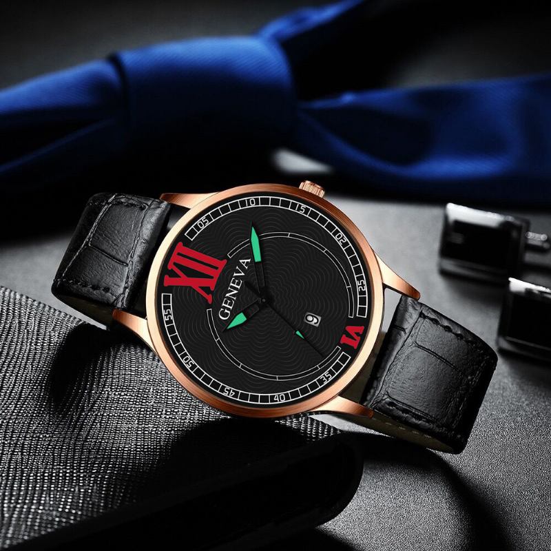 Mode Elegant Business Casual Sport Bälte Pu Läder Band Män Quartz Watch