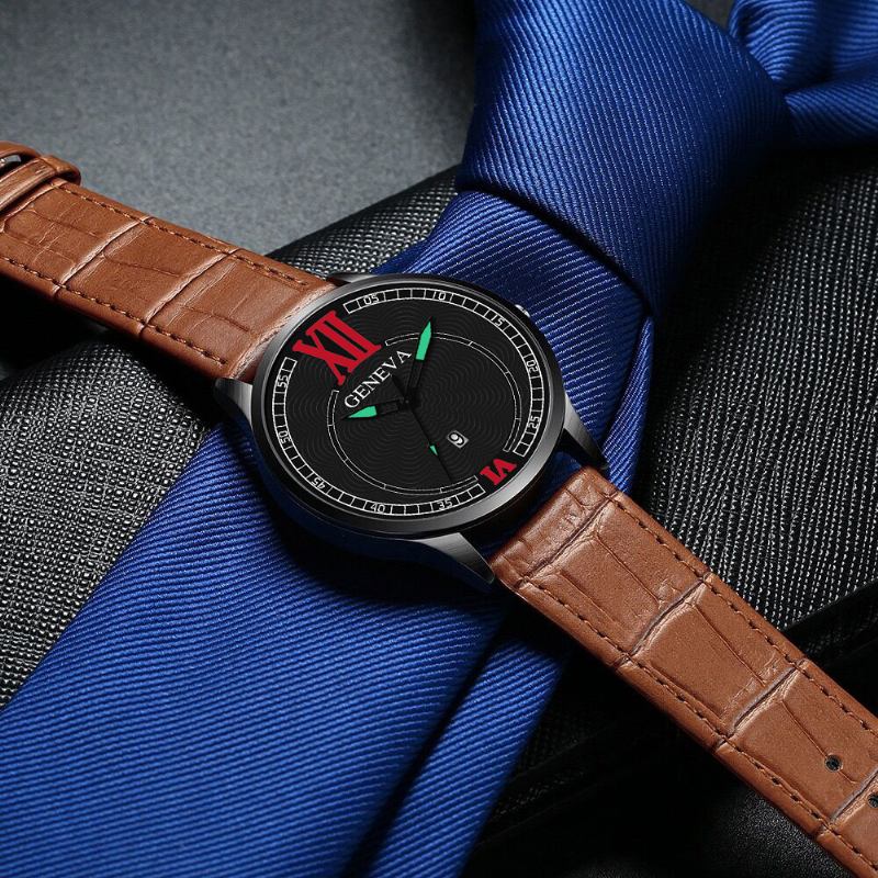 Mode Elegant Business Casual Sport Bälte Pu Läder Band Män Quartz Watch