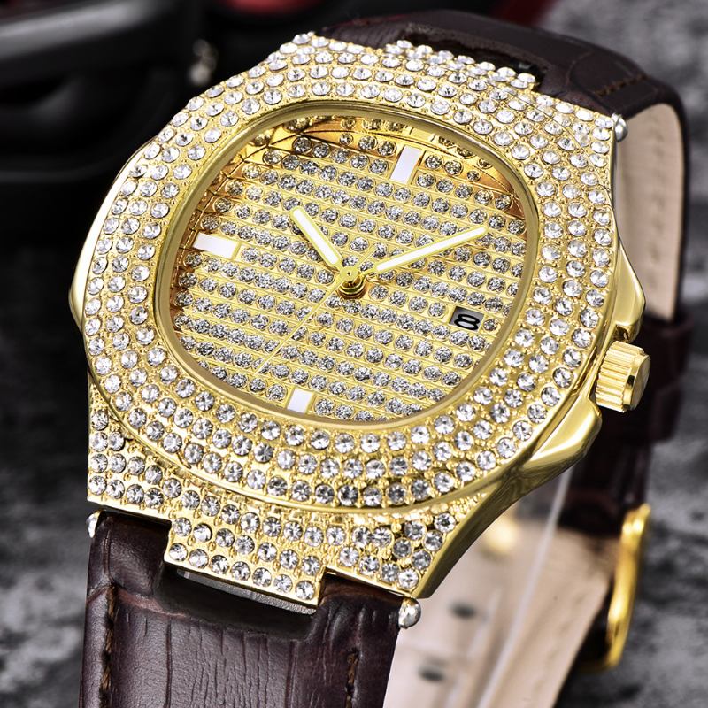 Mode Elegant Pu Läder Män Vintage Diamond Watch Bälte Quartz Watch