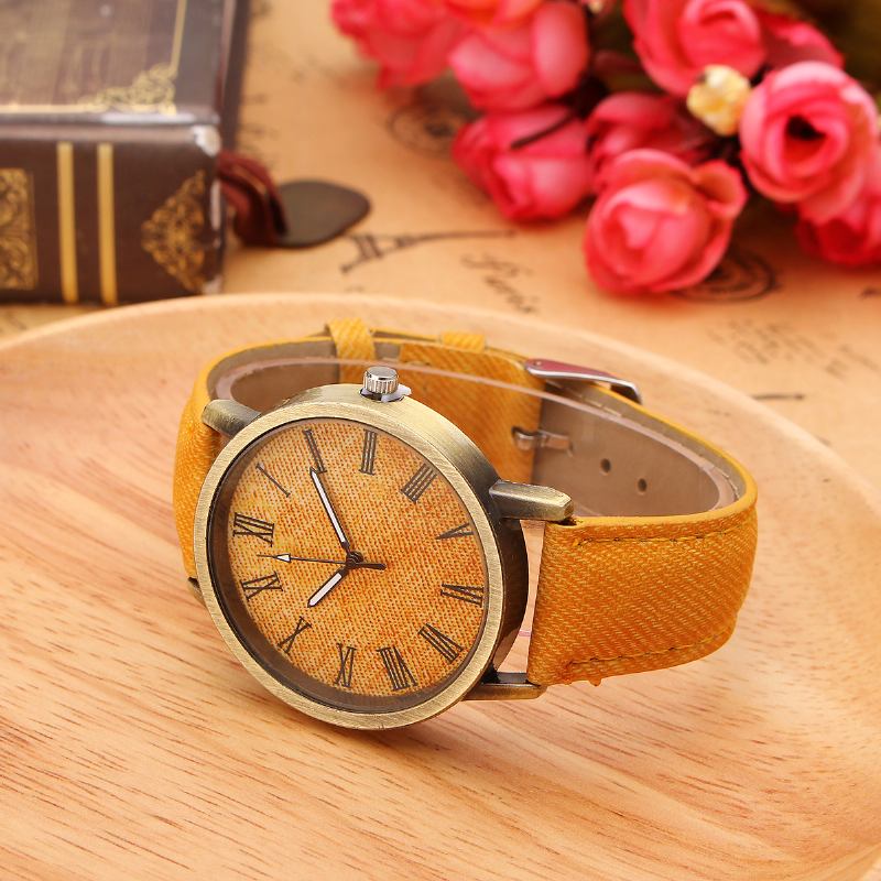 Mode Färgglada Rem Denim Pu-rem Casual Dial Herr Damklocka Quartz Watch