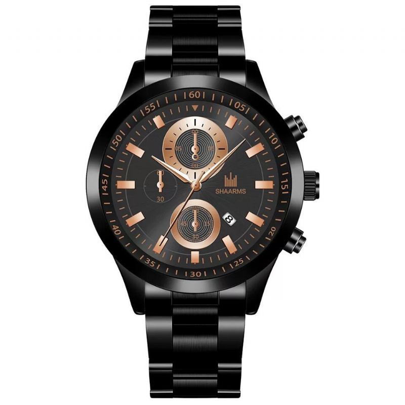 Mode Företag Mode Stålband Quartz Watch Three-eye Calendar Herr Watch