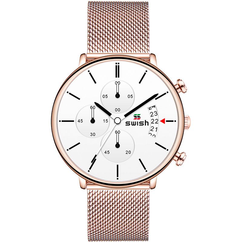 Mode Herrklocka 3atm Vattentät Chronograph Hardlex Mirrors Dial Quartz Watch