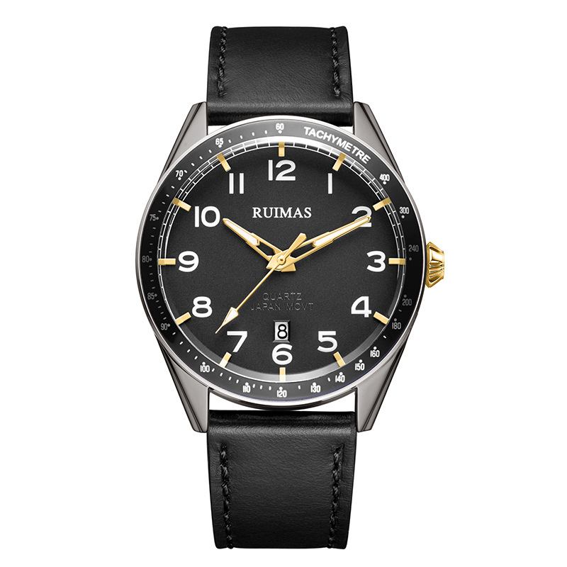 Mode Herrklocka 3atm Vattentät Lysande Datumvisning Läderrem Quartz Watch