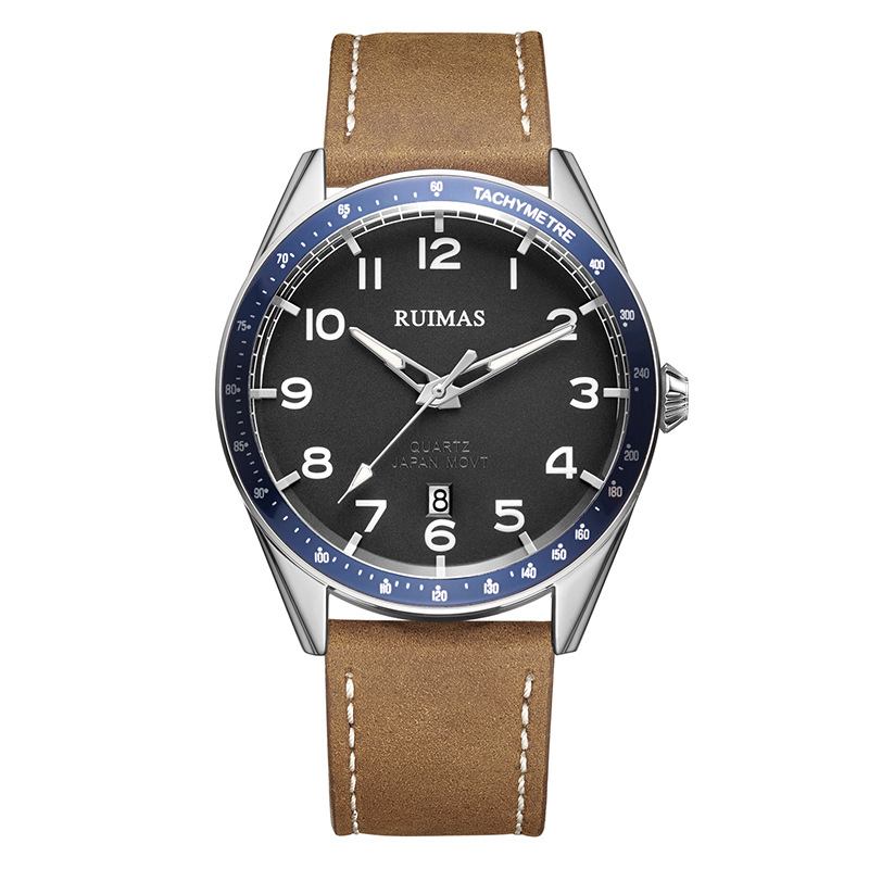 Mode Herrklocka 3atm Vattentät Lysande Datumvisning Läderrem Quartz Watch