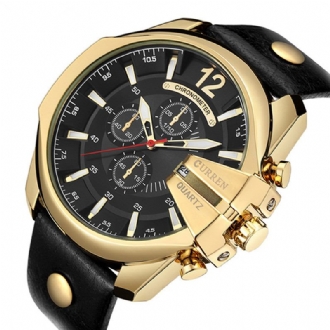 Mode Herrklocka Creative Dial Vattentät Läderrem Quartz Watch