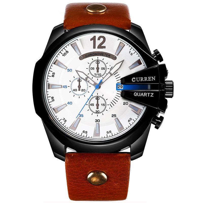 Mode Herrklocka Creative Dial Vattentät Läderrem Quartz Watch