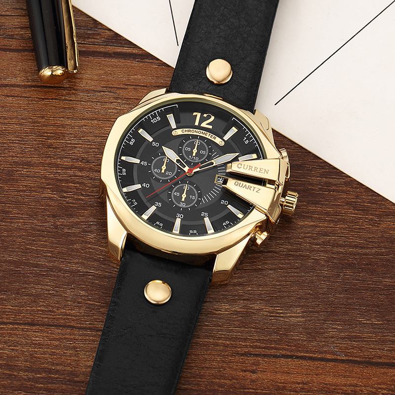 Mode Herrklocka Creative Dial Vattentät Läderrem Quartz Watch