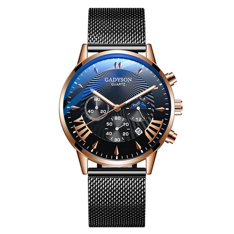 Mode Herrklocka Lysande Datumvisning Metallnätbälte Business Quartz Watch