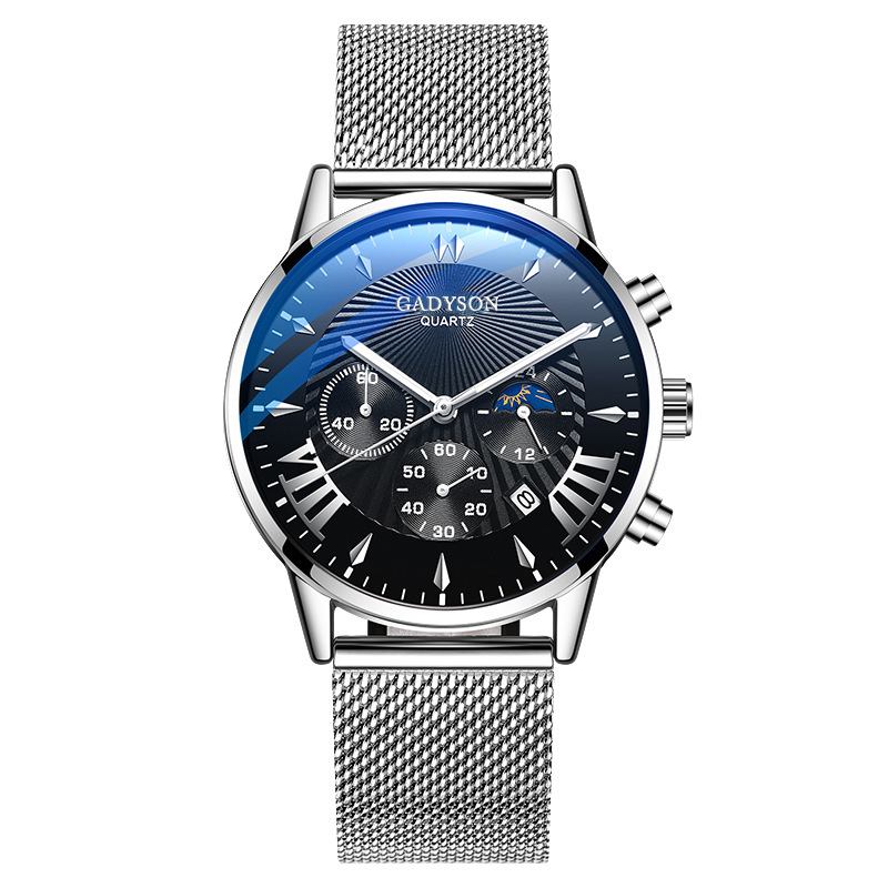 Mode Herrklocka Lysande Datumvisning Metallnätbälte Business Quartz Watch