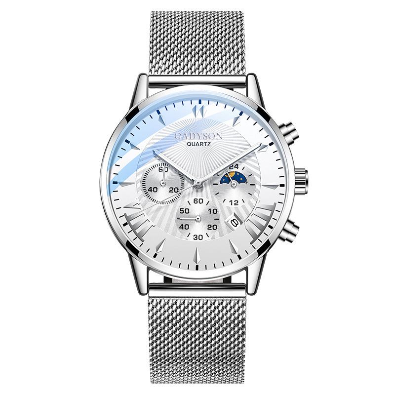 Mode Herrklocka Lysande Datumvisning Metallnätbälte Business Quartz Watch
