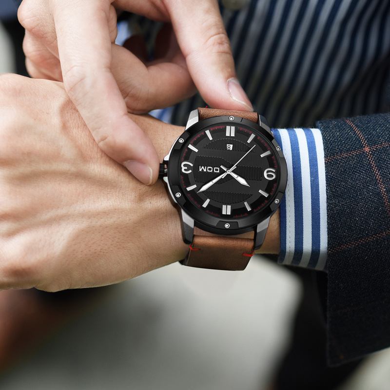 Mode Herrklocka Vattentät Självlysande Datumvisning Läderremmar Quartz Watch