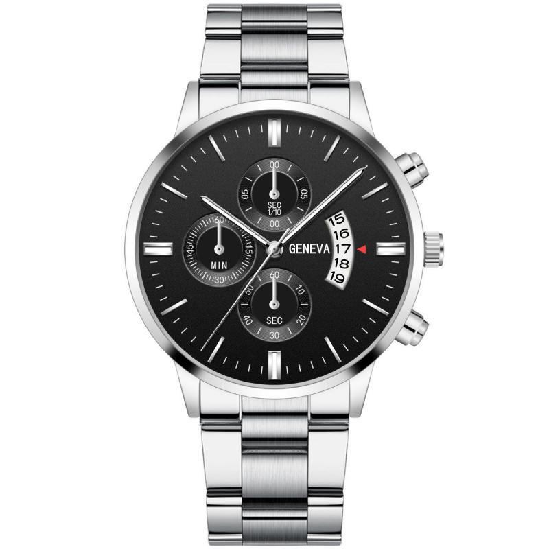 Mode Män Klocka Datum Display Rostfritt Stål Armband Business Quartz Watch