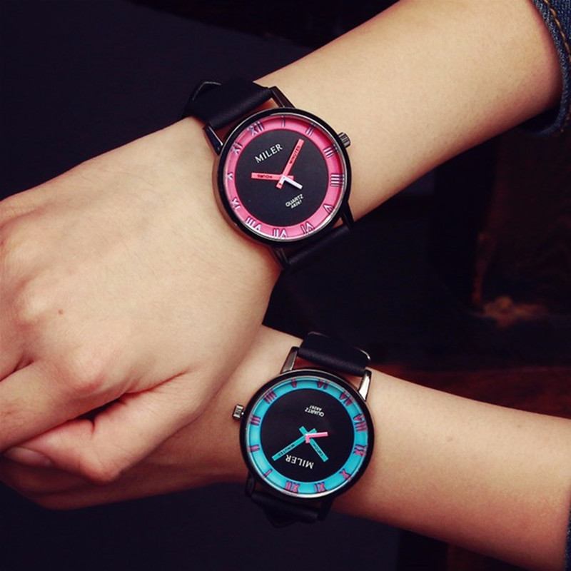 Mode Unisex Manlig Kvinnlig Läderrem Lovers Quartz Armbandsur
