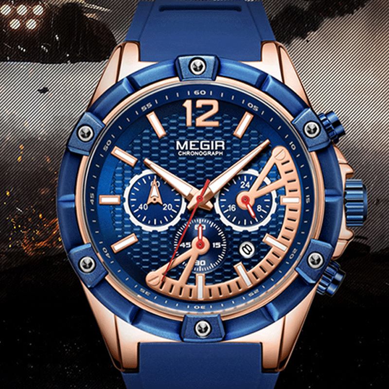Modestil Kalender Lysande Kronograf Män Vattentät Silikonrem Quartz Watch