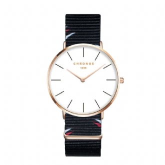 Rose Gold Case Unisex Armbandsur Nylon Armband Quartz Movement Watch
