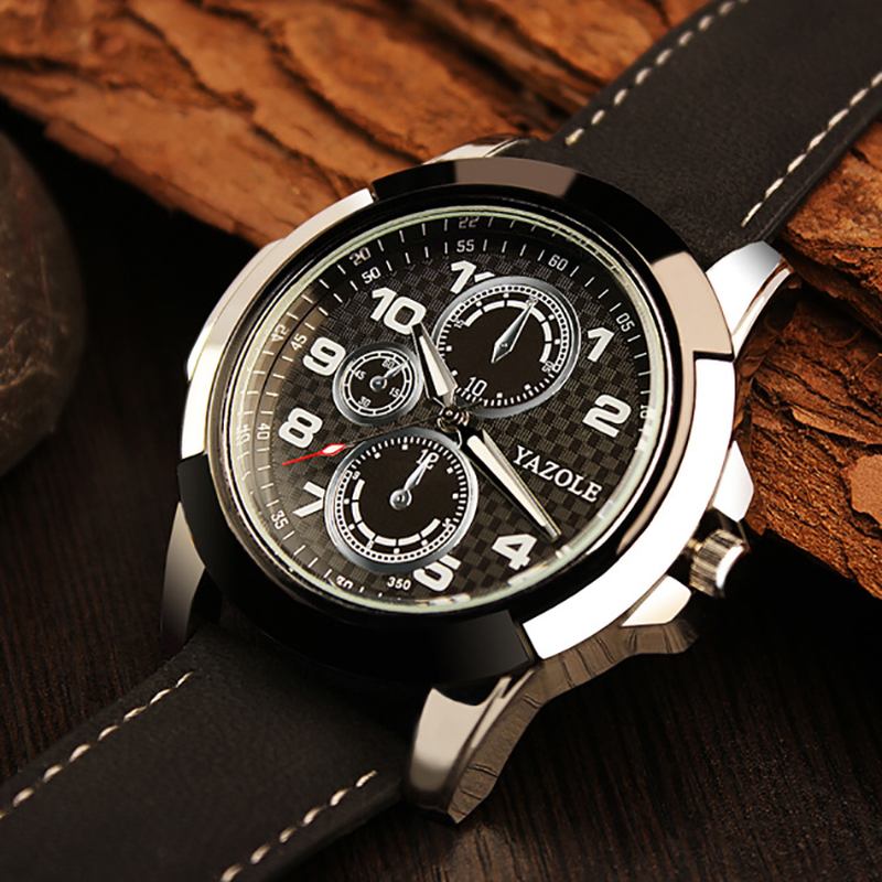 Sport Casual Lysande Display Pu Läder Band Vattentät Herr Quartz Watch