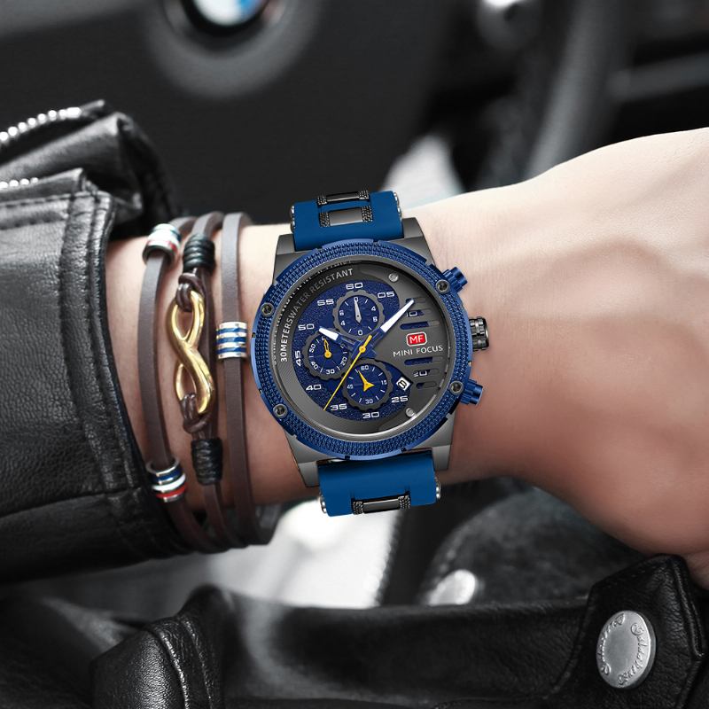Sport Casual Style Hollow Design Little Calendar Dial Luminous Pointer Vattentät Herrarmbandsur Quartz Watch