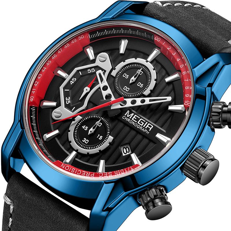 Sport Herrklocka Vattentät Självlysande Datumvisning Chronograph Läderrem Quartz Watch