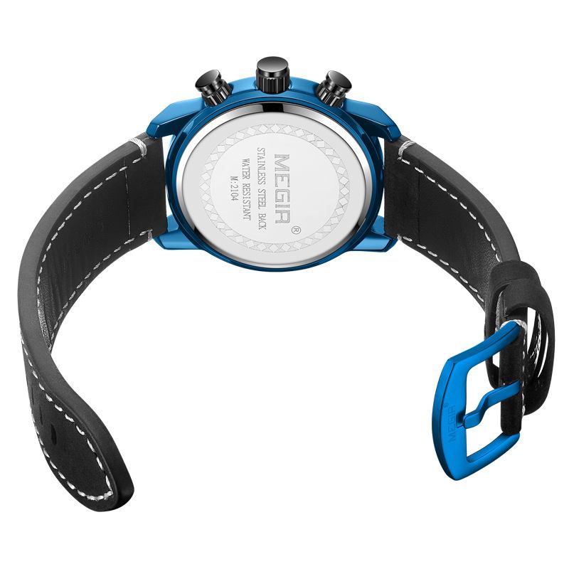 Sport Herrklocka Vattentät Självlysande Datumvisning Chronograph Läderrem Quartz Watch