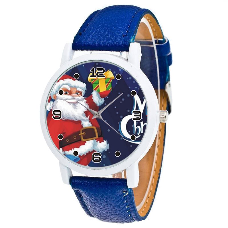 Tecknad Jultomte Med Stjärnhimmelsmönster Pu-läderrem Kid Watch Mode Barn Quartz Watch