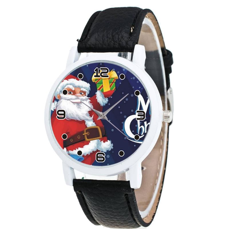 Tecknad Jultomte Med Stjärnhimmelsmönster Pu-läderrem Kid Watch Mode Barn Quartz Watch