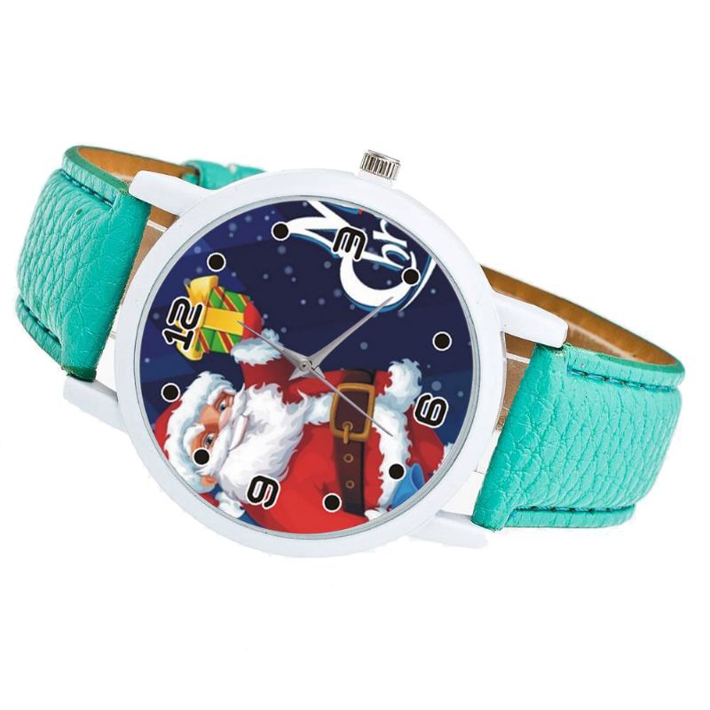 Tecknad Jultomte Med Stjärnhimmelsmönster Pu-läderrem Kid Watch Mode Barn Quartz Watch
