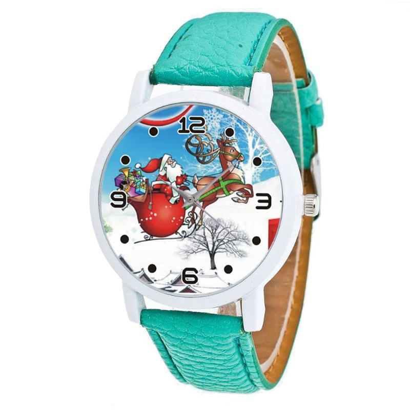 Tecknad Jultomte Och Snowfield Mönster Söt Kid Watch Mode Barn Quartz Watch