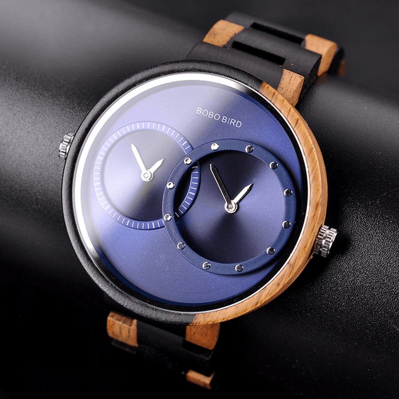 Två Tidszoner Creative Watch Trä Kvinnor Män Quartz Watches